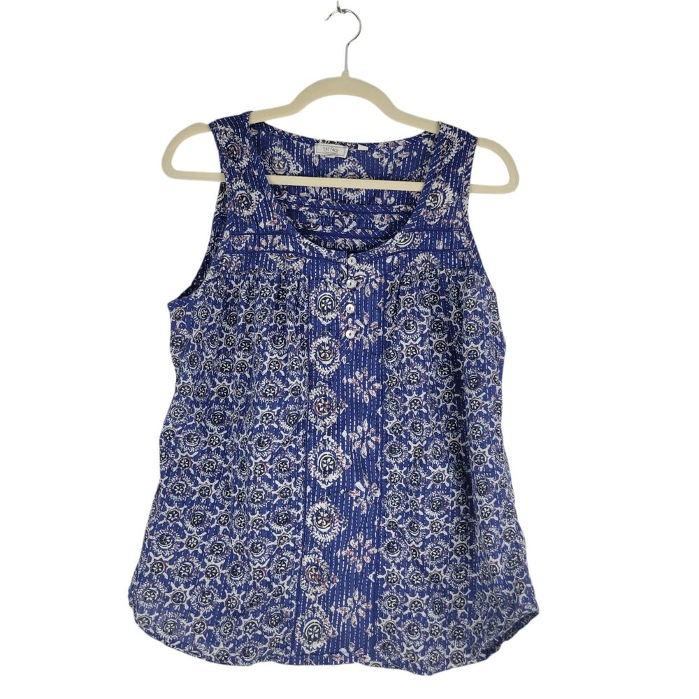 FatFace Top Sleeveless Cotton Geometric Button Blouse Womens size US 12